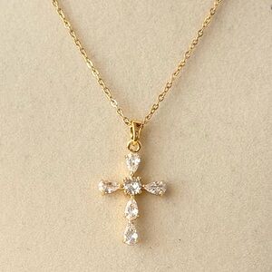 Stainless Steel Cubic Zirconia Cross Pendant Necklace